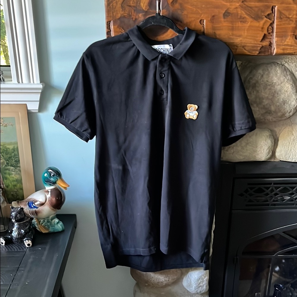 Moschino Black Polo Shirt with polo Teddy Bear Patch